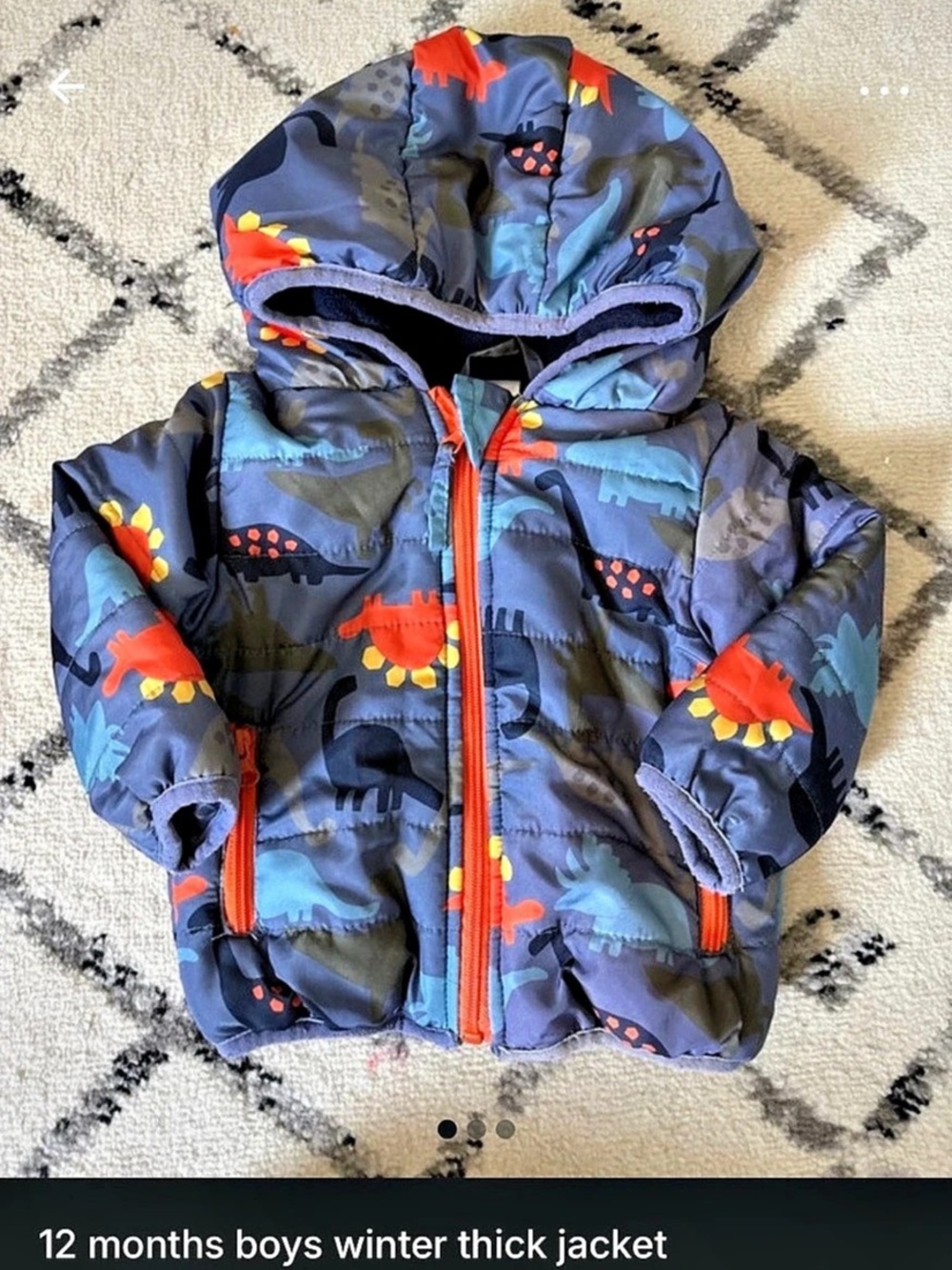 Little beginnings Baby Dinosaur Packable Puffer Jacket Boys 12M Blue & Red